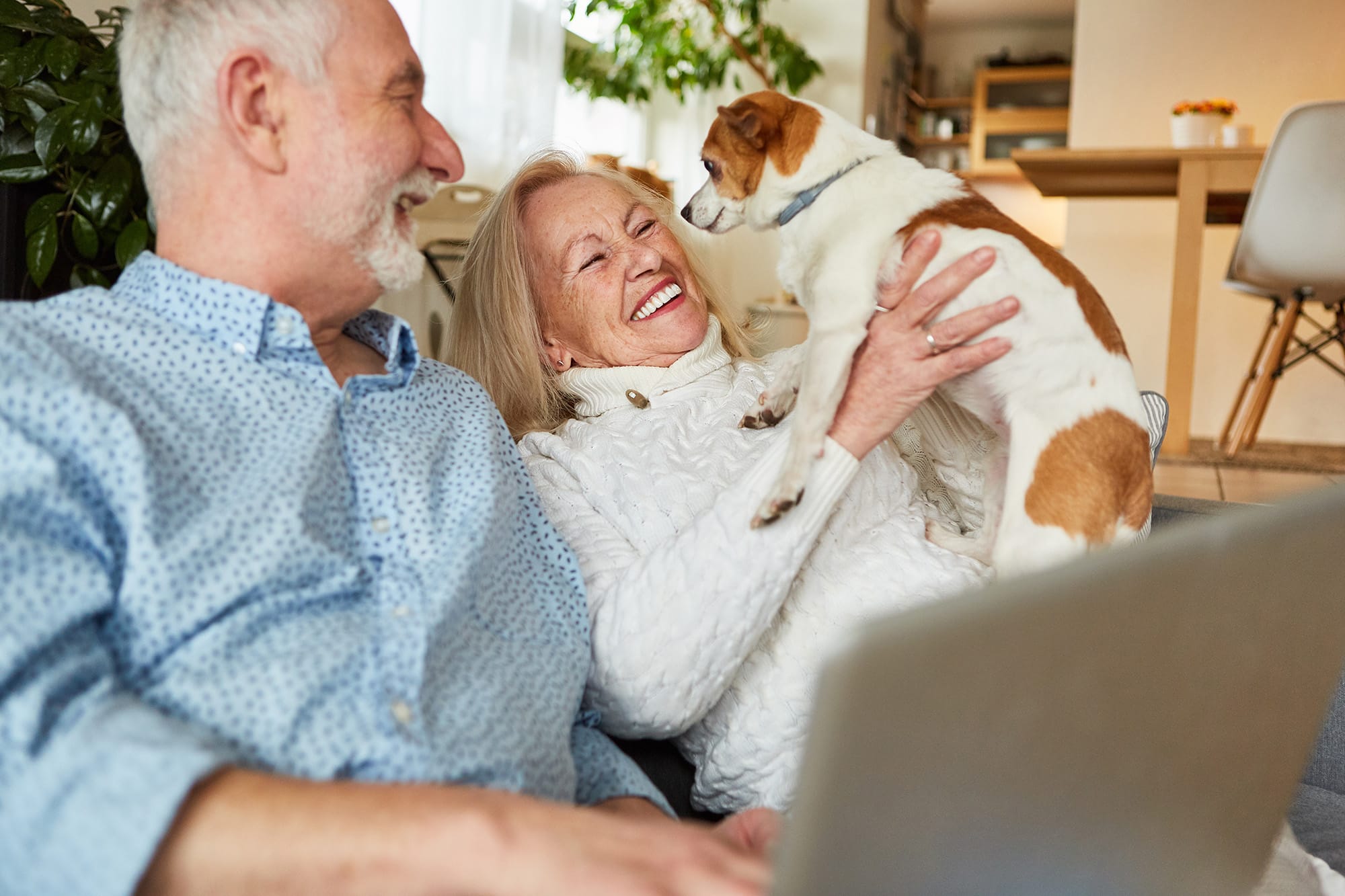Happy 55+ Couple with Pet in Apartment